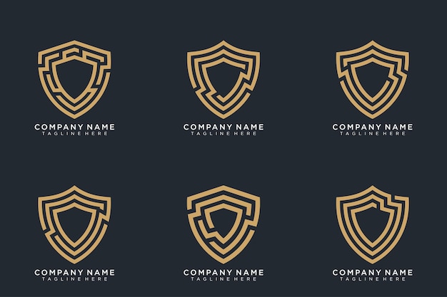 Conjunto de iconos de forma de escudo de oro. Símbolo de seguridad, poder, protección. diseño gráfico de escudo de forma