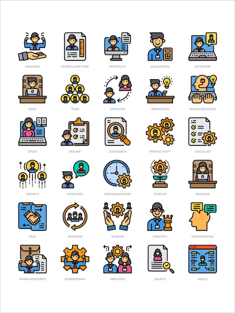 Conjunto de iconos de formación empresarial vectorial