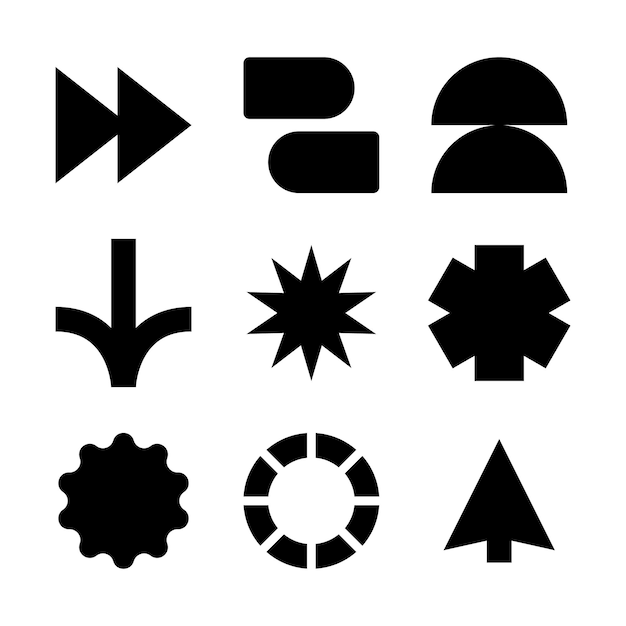 Conjunto de iconos de formas negras geométricas abstractas