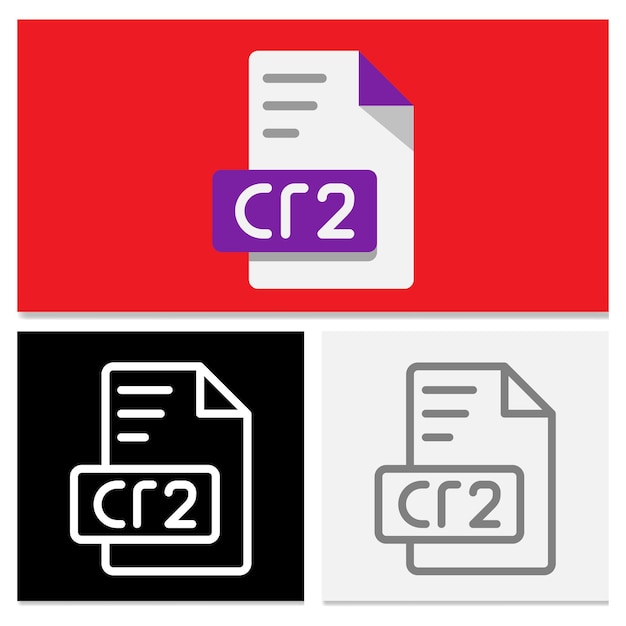 Conjunto de íconos de formato de archivo Cr2 en estilo plano ícono de archivo de formato plano minimalista