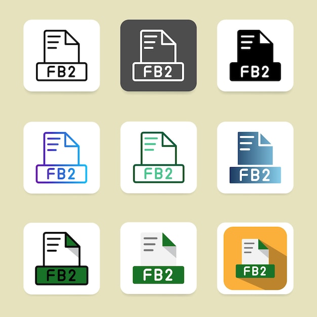 Conjunto de iconos de formato de archivo fb2 adecuados para aplicaciones y sitios web