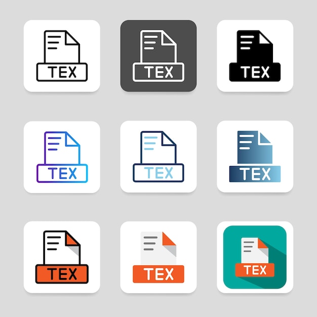 Conjunto de iconos de formato de archivo de látex en un estilo minimalista para un aspecto limpio