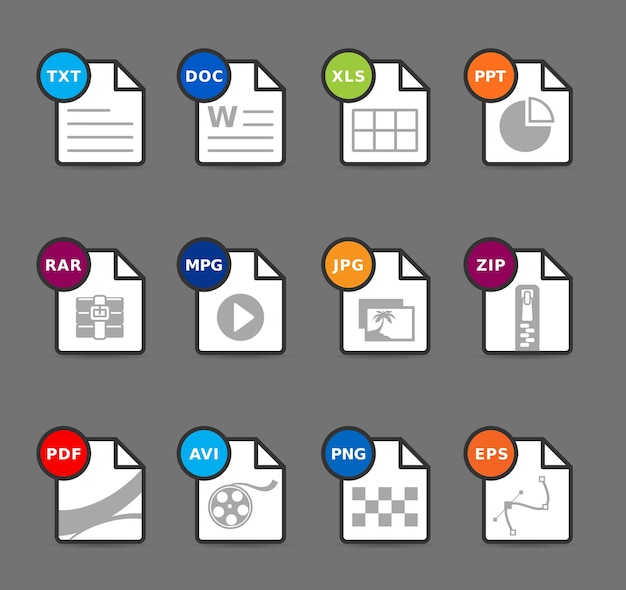 Conjunto de iconos de formatos de archivo
