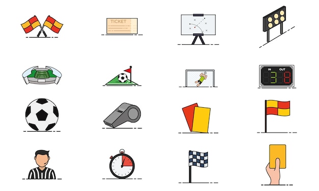 Conjunto de iconos de fotball Iconos deportivos Ilustración vectorial