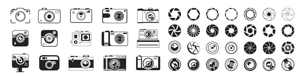 Conjunto de iconos de fotografía Icono de fotografía Icono de cámara de fotos Icono de diafragma