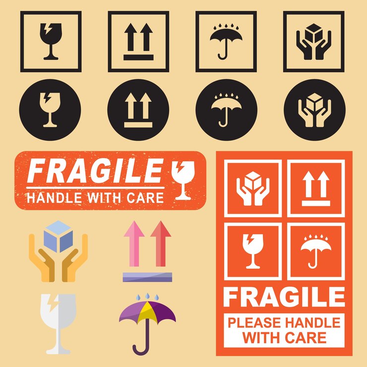Vector conjunto de iconos frágiles en cartón ilustración vectorial