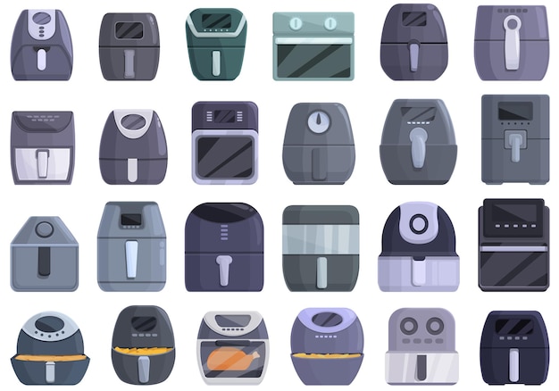 Conjunto de iconos de freidora de aire vector de dibujos animados Fry panadería