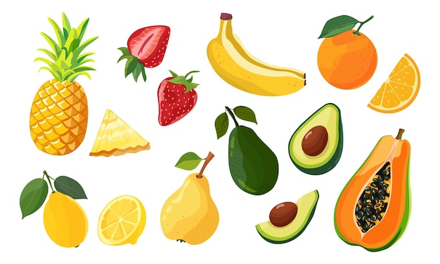 Conjunto de íconos de frutas y bayas