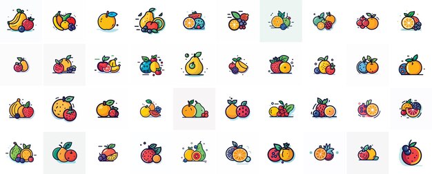 conjunto de iconos de frutas colección de paquetes de frutas logotipos de colección de frutas de estilo veraniego