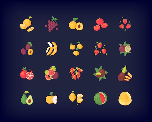 Vector conjunto de iconos de frutas frescas