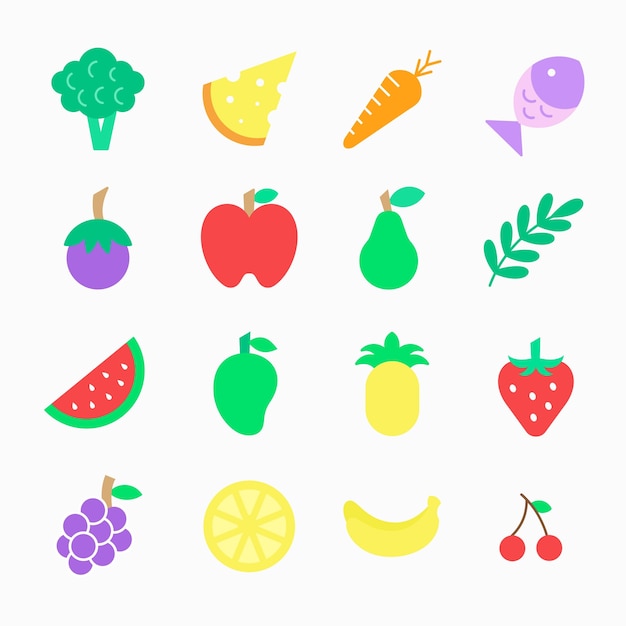Conjunto de iconos de frutas y verduras diseño creativo logo ilustración