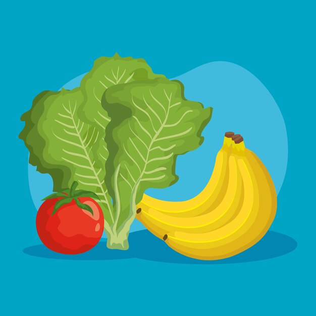 Conjunto de iconos de frutas y verduras ilustración, alimentos orgánicos saludables, naturaleza dulce, jugosa y nutrición