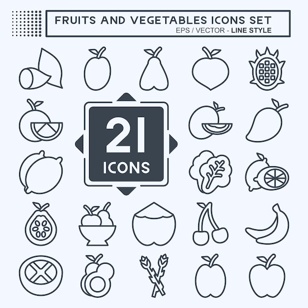 Conjunto de iconos Frutas y verduras relacionadas con el estilo de línea de símbolos saludables editables