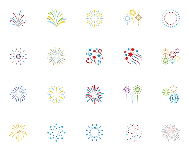 conjunto de iconos de fuegos artificiales centellean año nuevo año nuevo chino