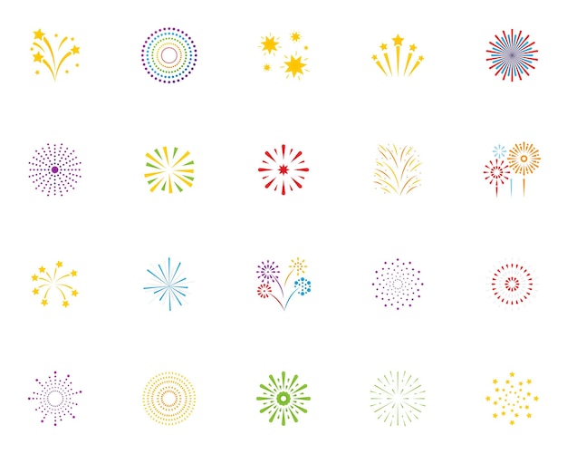 conjunto de iconos de fuegos artificiales centellean año nuevo año nuevo chino