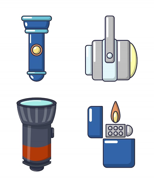 Conjunto de iconos de fuente de luz. conjunto de dibujos animados de iconos de vector de fuente de luz conjunto aislado