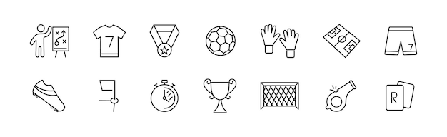 Conjunto de íconos de fútbol Íconos de línea de fútbol Ilustración vectorial