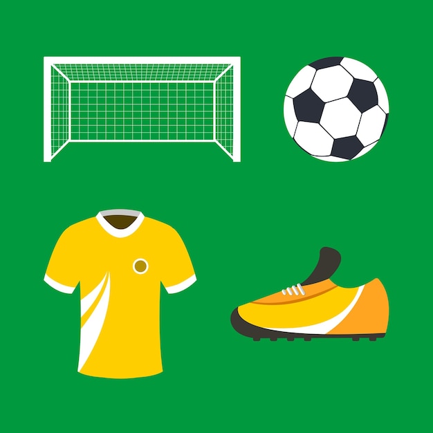 Conjunto de iconos de fútbol sobre un fondo verde Botas de fútbol Puerta de camiseta