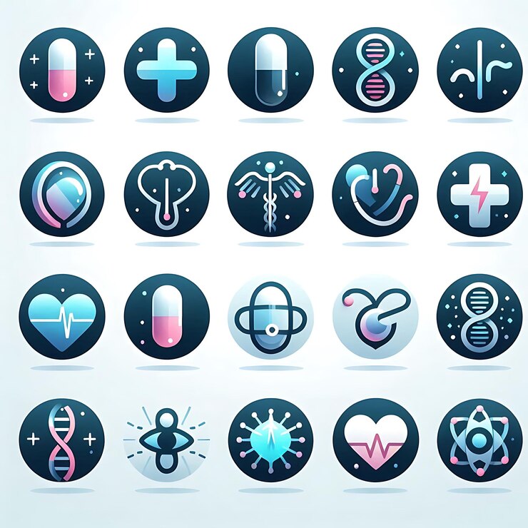 El conjunto de iconos futuristas de la salud médica del vector