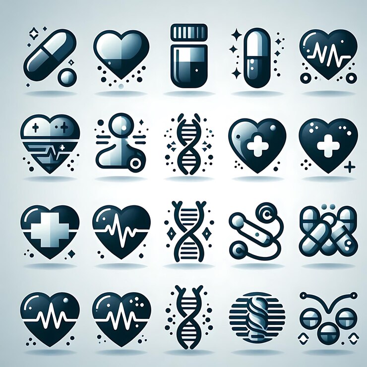 El conjunto de iconos futuristas de la salud médica del vector