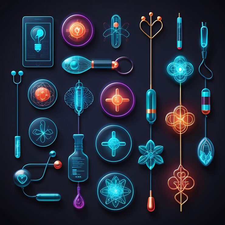 El conjunto de iconos futuristas de la salud médica del vector
