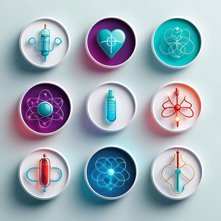 El conjunto de iconos futuristas de la salud médica del vector