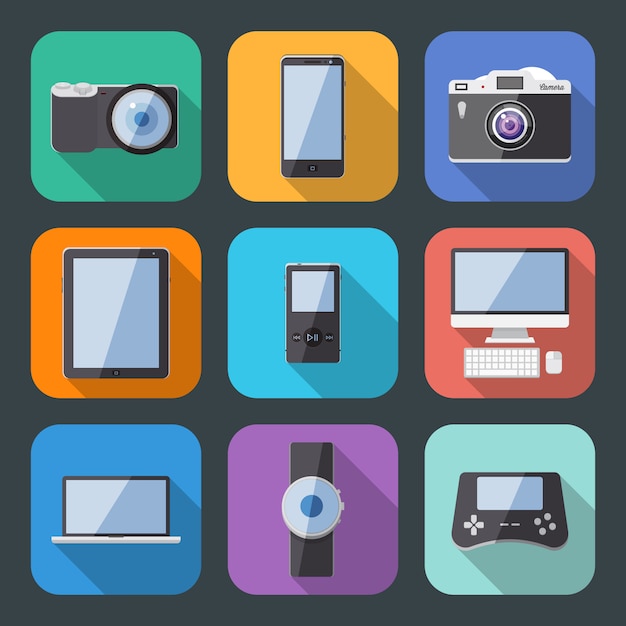 Conjunto de iconos de gadget de electrónica de estilo plano