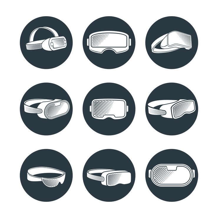 Vector conjunto de iconos de gafas y cascos de realidad virtual