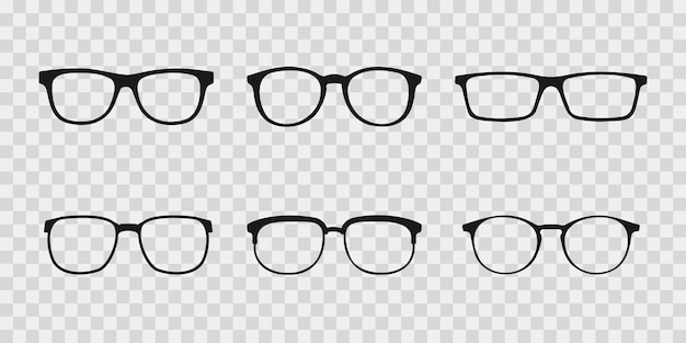 Conjunto de iconos de gafas. Colección de gafas de sol. Icono de anteojos transparentes