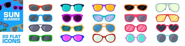 Conjunto de iconos de gafas de sol de estilo plano