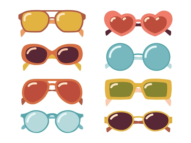 Conjunto de iconos de gafas de sol de verano Marco de gachas de moda Accesorio personal de viaje