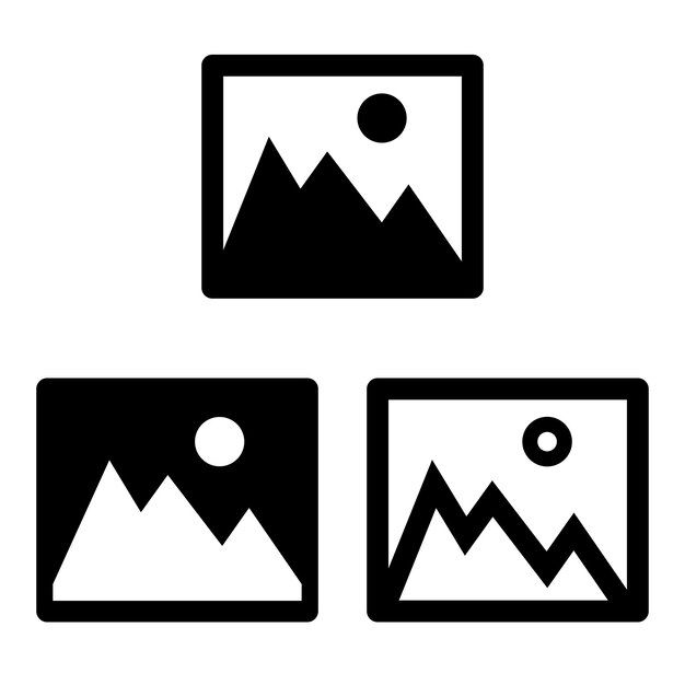 Conjunto de iconos de la galería Conjunto del icono de la imagen Conjun to del icono del ícono de la imagen Símbolo de la imagen Lámaras fotográficas en fondo blanco