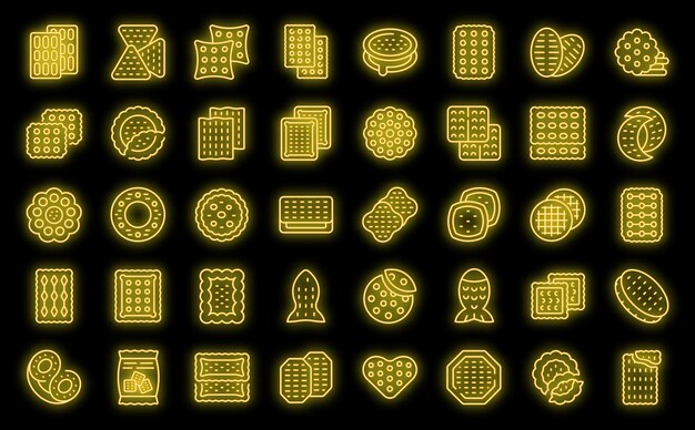 Conjunto de iconos de galletas neón vectorial