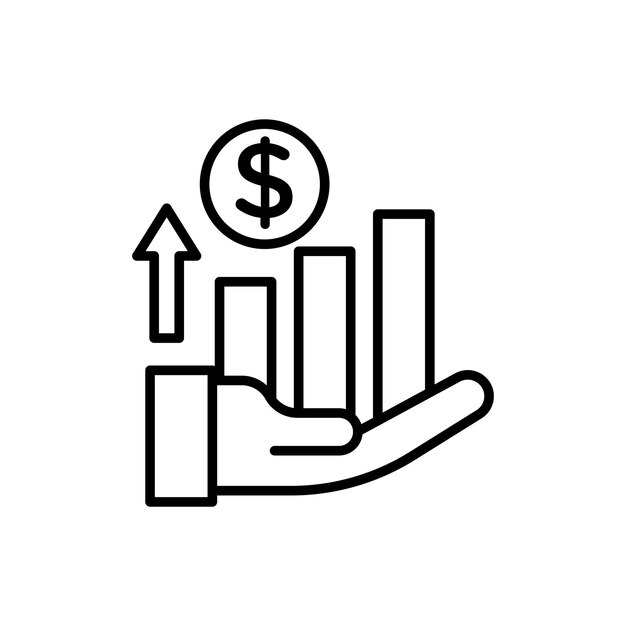 Conjunto de íconos de ganancias en crecimiento Símbolo vectorial de aumento y ingresos en un estilo negro lleno y delineado Signo de éxito ascendente