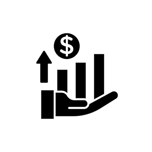 Conjunto de íconos de ganancias en crecimiento Símbolo vectorial de aumento y ingresos en un estilo negro lleno y delineado Signo de éxito ascendente
