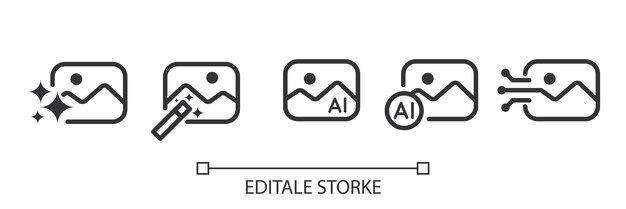 Conjunto de iconos de generador de imágenes de IA Imagen con símbolo de generación Creación de imagen por IA Elemento de icono de inteligencia artificial para aplicaciones y web Ilustración vectorial Estroque editable