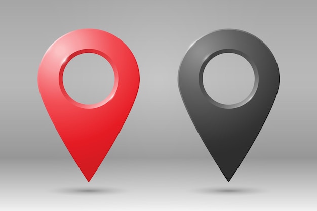 Un conjunto de iconos de geolocalización rojos y grises sobre un fondo degradado