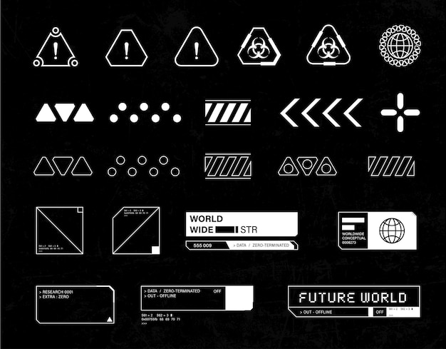 Conjunto de iconos geométricos del ciberpunk