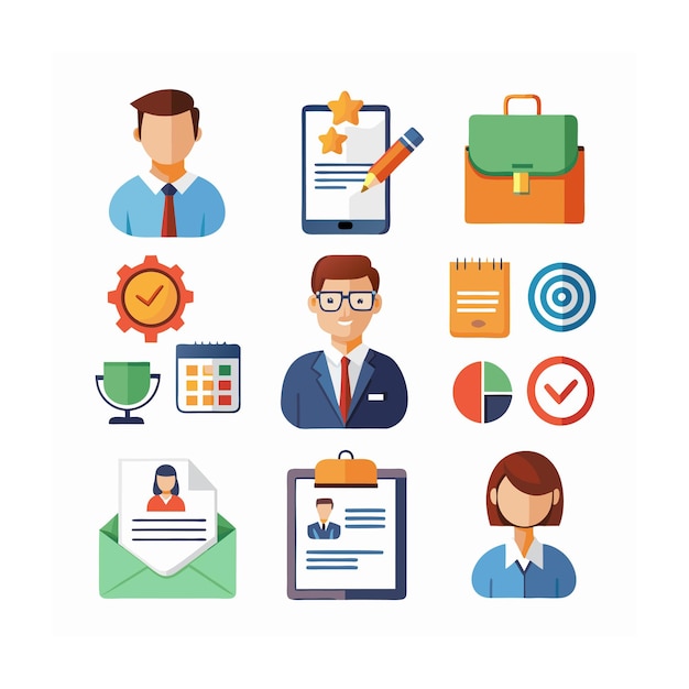 Conjunto de iconos de gestión de empresas u organizaciones