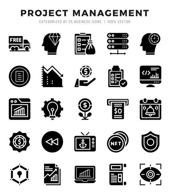 Conjunto de iconos de gestión de proyectos Colección de simples iconos web de glifos