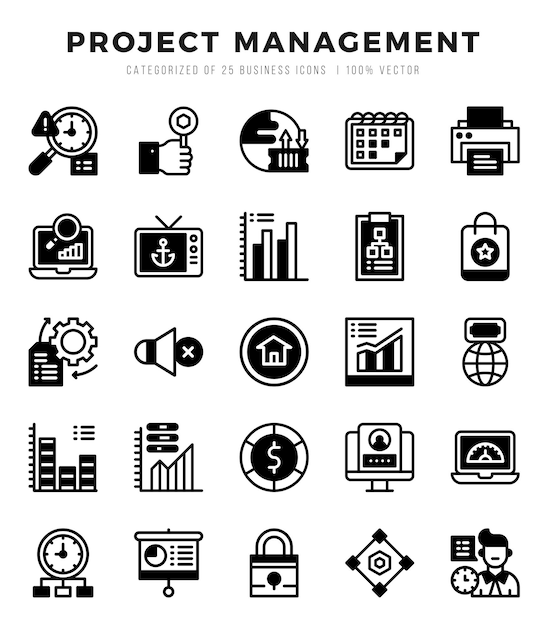 Conjunto de iconos de gestión de proyectos Colección de simples iconos web lineales llenos
