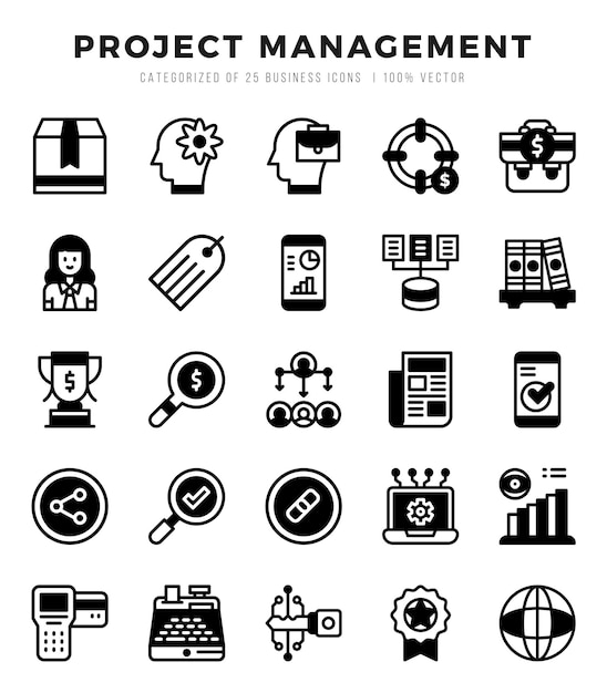 Conjunto de íconos de gestión de proyectos en estilo Lineal Filled Colección de símbolos Lineal Fulled Icons