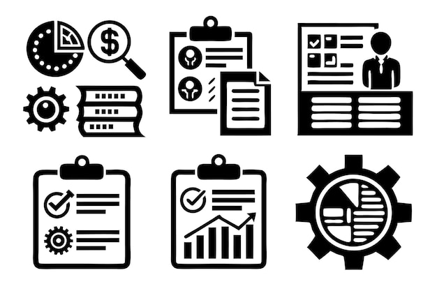 Conjunto de iconos de gestión de proyectos Ilustración de gestión de desarrollo de proyectos Estrategia de equipo
