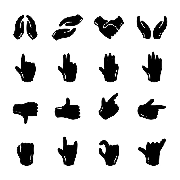 Vector conjunto de iconos de gesto de mano. serie de iconos negros.