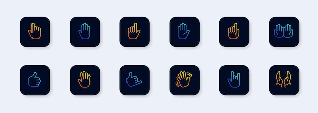 Conjunto de iconos de gestos de mano Pulgares arriba bien hola genial alto cinco adiós dos manos Conjunto de vector de emoticono de mano aislado sobre fondo blanco Todos los emojis de mano Vector