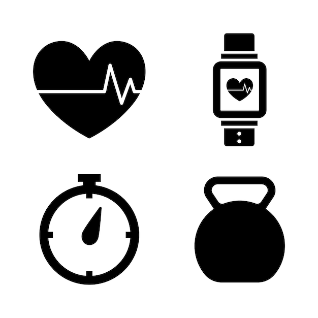 Conjunto de iconos de gimnasio aislado Ejercicio de fitness Arte de clip en fondo transparente Elementos gráficos de bienestar Dejar de ver frecuencia cardíaca para banners y anuncios sociales Editable