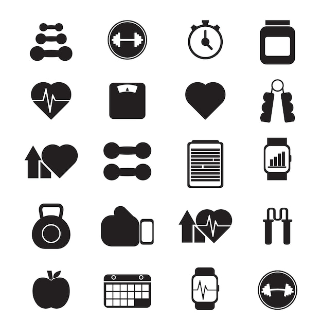 Conjunto de iconos de gimnasio vectorial para el concepto de salud