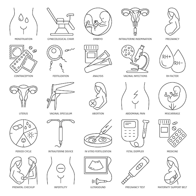 Vector conjunto de iconos de ginecología y obstetricia