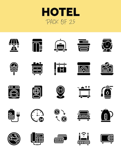 conjunto de iconos de glifo de hotel para la ilustración vectorial de logotipo web