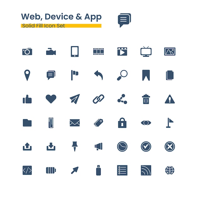 Conjunto de iconos de glifo de relleno sólido para dispositivos web y aplicaciones